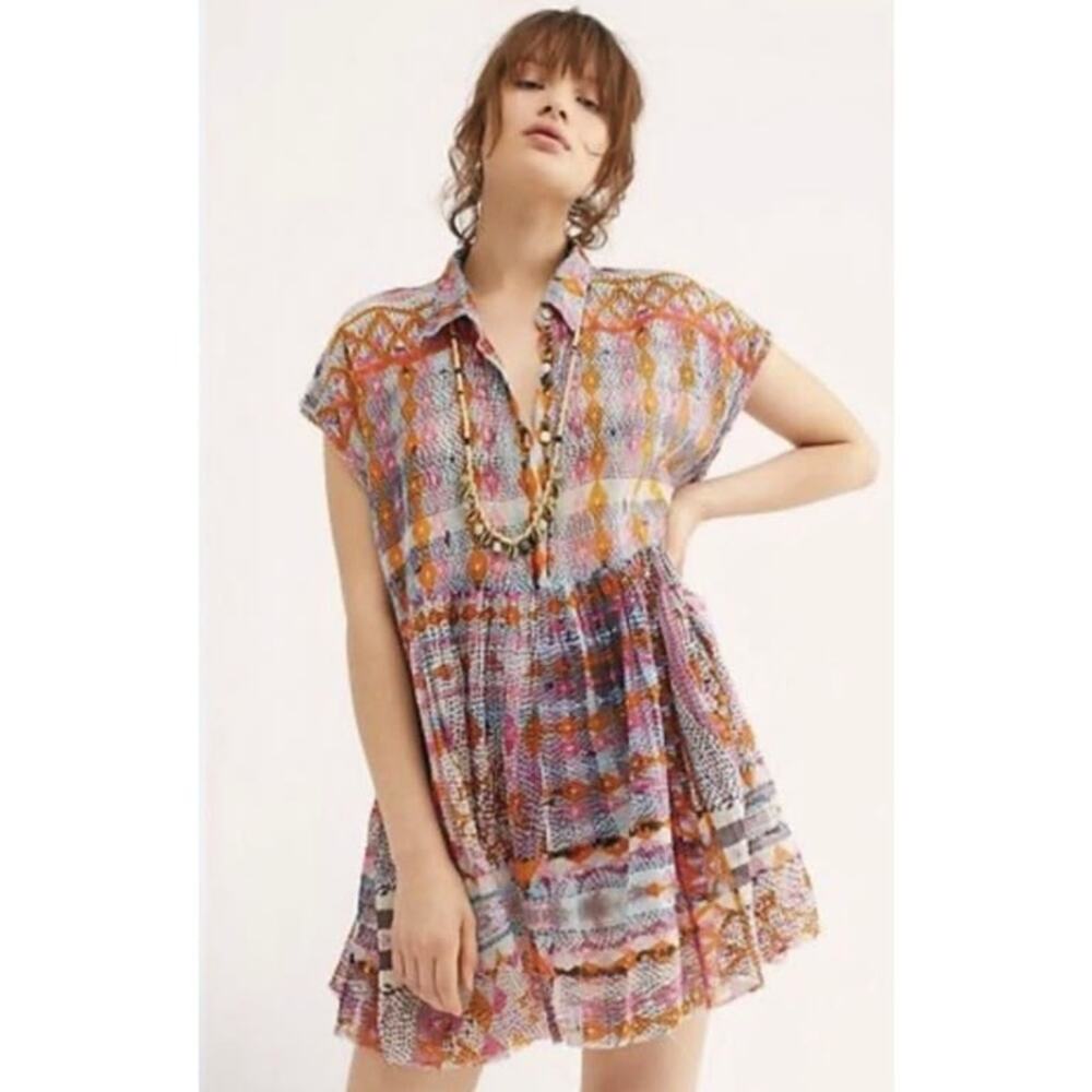 Free People FP One Zella Oversized Flowing Sheer Printed Distressed Hem Dress - Picture 2 of 13